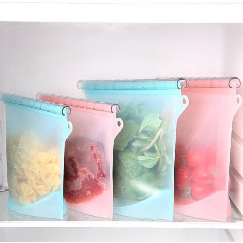 Leak-proof food fresh-keeping vacuum silicone bags, food packaging ziplock reusable small zipper bags kitchen home organizer