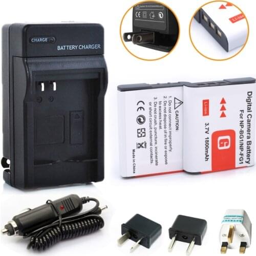 HIBTY 1800mAh 2pcs NP-BG1 NP BG1 NPBG1 Li-ion Camera Battery + Charger + Car Charger Free Plug For Sony DSC-W170 DSC-W215