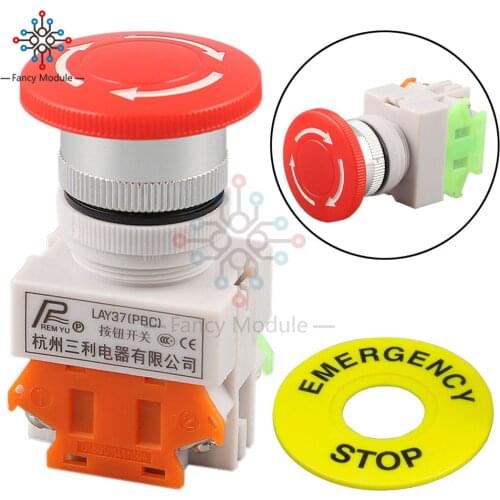 Red Mushroom Cap 1NO 1NC DPST Emergency Stop Push Button Switch AC 660V 10A