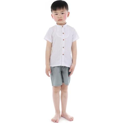 Kaiya Angel Summer Toddler Boy Clothes Set White Linen Shirt + Cotton Shorts Kids Casual Fashion Outfits Factory Wholesale 2019