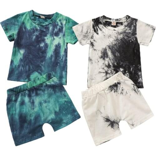 Citgeett Summer 2Pcs Kid Boys Outfit Toddlers Tie Dye Printing Short Sleeve Top + Casual Shorts Set Clothes