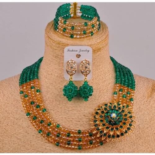 Teal green and gold ab african beads jewelry set crystal bead necklace 5SZ-010