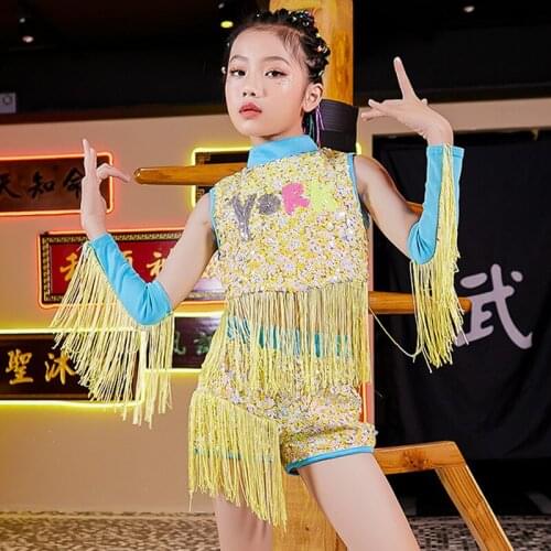 Girls Jazz Dance Costume Sequins Suit Children Modern Cheerleader Stage Show Wear Girl Hip Hop Street Dancing Outfit DNV13514