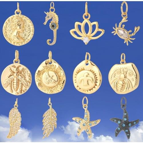 Crab Starfish Diy Pendant Charms Earrings Accessories for Making Necklace Bracelet for Women Accessories Copper Inlaid Zircon