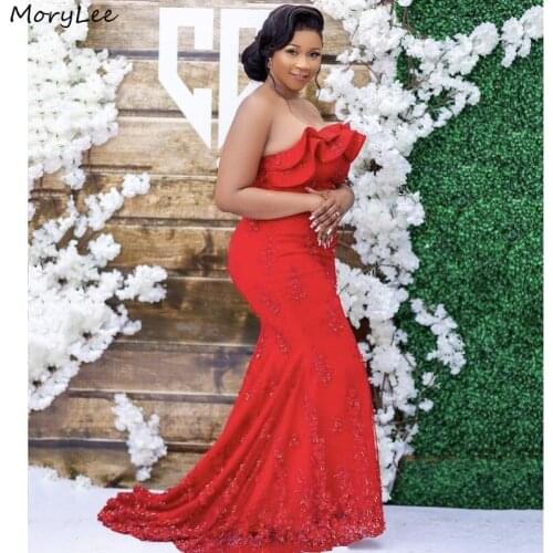 Red Prom Dresses Sweetheart Sleeveless Tulle Lace Crystal Mermaid Prom Dresses With Zipper Back vestidos de fiesta de noche