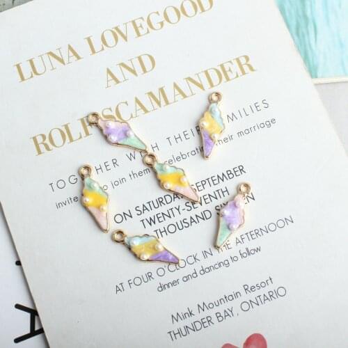Colorful Ice Cream Alloy Charms 10pcs 8*21mm Pearls Paved Oil Drop Earing Necklace Bracelet Floating Pendants Enamel Charm