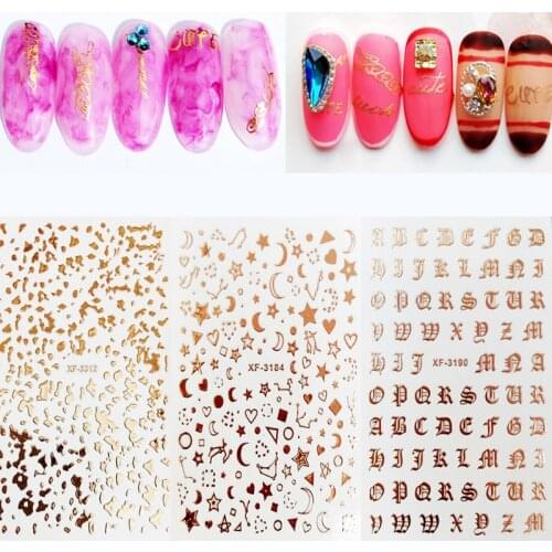 3D Rose Gold letter Star Moon Lines Designs Nail Art Stickers Decals Manicure Decoration