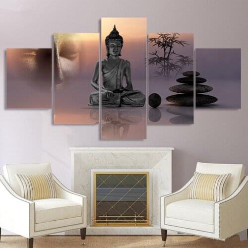 Full Square Round Diamond Embroidery 5 Panel Zen Buddha Statue 3D diamond painting Cross Stitch mosaic home decoration FS73