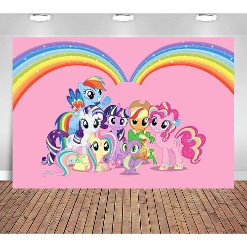 Cartoon My Little Pony Backdrops Photography Baby Shower Rainbow Pink Studio Background for Children Birthday Party Photo Booth