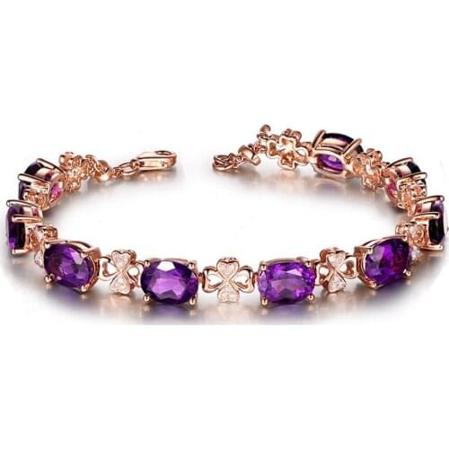 Natural Amethyst Gemstone Bracelet 18K Rose Gold Jewelry Pulseras De Pulseira Feminina Bizuteria for Women Bracelet Gemstone Box