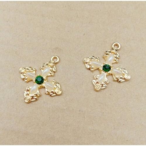 New Lady Charms 10pcs Cross Rhinestone Pearl Floating Enamel Charms Alloy Pendant bracelet DIY Fashion Jewelry Accessories YZ331