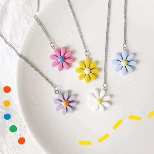 Candy Flower Necklace Silver Color Beads Chain New Funny Cute Childrens Retro Cream Soft Ceramic Womens Jewelry Girl Gift