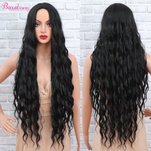 Beauebony Synthetic Wigs For Black Women Long Black Wavy Wig Black Hair Cosplay Wigs Synthetic Hair Daily Use Wig Free Shipping