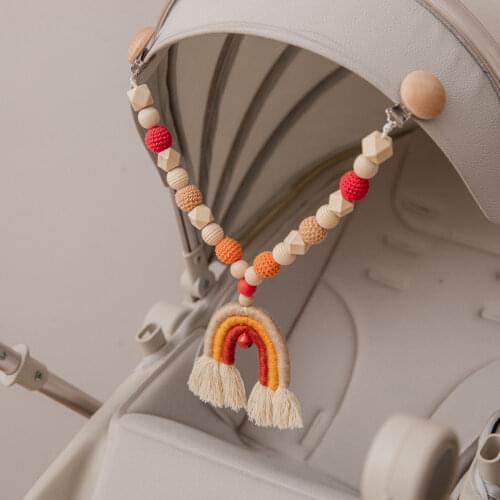 Baby Stroller Hanging Pendant Rainbow Tassel Wooden Teether Nursing Chewing Toys Pacifier Clip Chain Mobile Rattle Bed Bell
