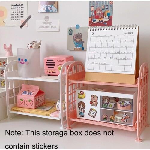 Kawaii Large Capacity Transparent Drawer Type Desktop Organizer Desk Storage Box Pen Holder School Cute Office Stationery