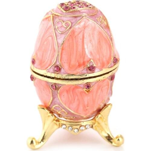 Pink LOVE Heart Faberge-Egg Series Hand Painted Jewelry Trinket Box with Rich Enamel and Sparkling Rhinestones Unique Gift