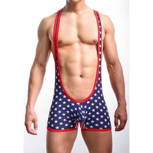 Sexy Men Stripe Bodysuit Mens Underwear Sexy Man Jumpsuits Back Strap Bodywear