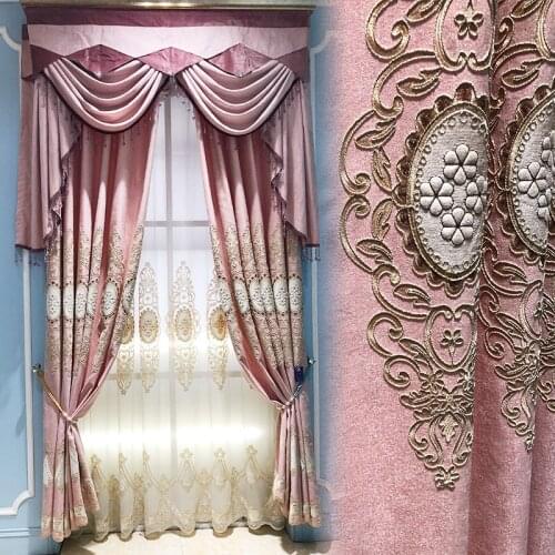 2021 New European Style Simple Gold Thread Embroidered Curtains for Living Room Bedroom Study Blackout Curtain Customization