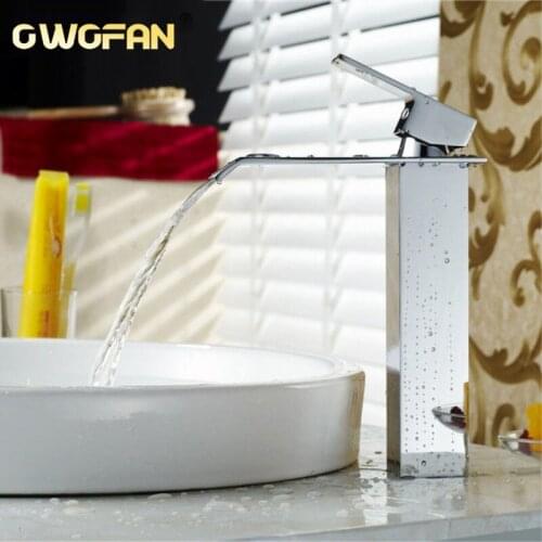 Modern Chrome Finish Basin Faucets Deck Mounted Waterfall Sink Faucet Square Single Handles Hot and Cold Mixer Water Tap S79-309