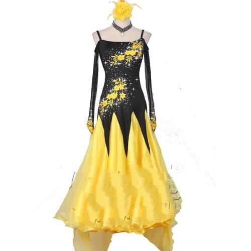 Modern Dancing Dresses For Ladies Black Yellow Skirts For Women Adult Tango Waltz Jazz Ballroom Dance Garments DW00322