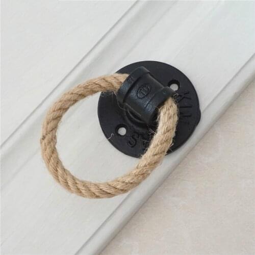 Unique Black Cupboard Drop Ring Retro Drawer Knobs Hemp Rope Wardrobe Dresser Drop Pull Cabinet Knobs Handle