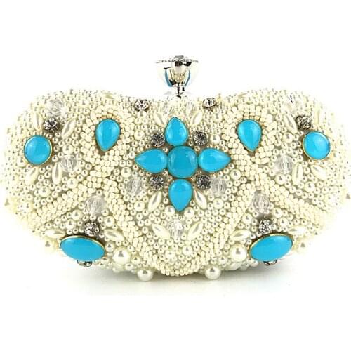 Vintage Style Women Beaded Evening Bags Embroidery Small Day Clutches Wedding Bridal Handbags Diamonds Case Purse