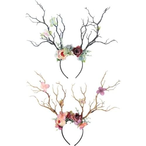 2020 Women Girld Hairband Gothic Branch Flower Headband Xmas Antler Costume Hairband Photo Props Accessories