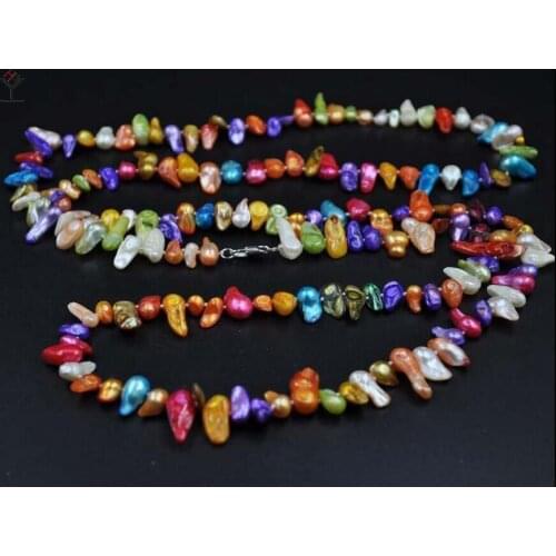 Wedding Women Jewelry 150CM 59inch Necklace 8-16mm bright Multi-color mixed Pearl Baroque Natural Freshwater Pearl