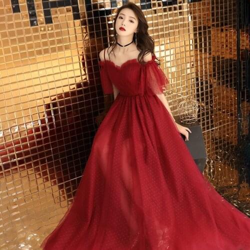 Evening Dress Summer Elegant Boat Neck Formal Dresses Women Party Night Lace Up Tulle Long Robe de soiree qipao cheongsam