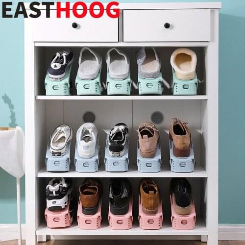 10PCS Double Layers Adjustable Plastic Shoe Storage Rack Space Saver Shoes Organizers Stand Shelf for Living Room Shoebox