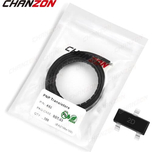 100Pcs A92 SOT-23 PNP Transistor Bipolar Junction BJT Triode Tube Fets Mark 2D MMBTA 92 SMD -200mA -300V Integrated Circuits