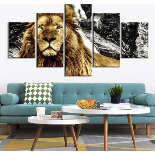 5Panel lion diamond painting animal king cross stitch Full square round Drill 5D Diy Diamond mosaic Wedding DecorationZP-3246