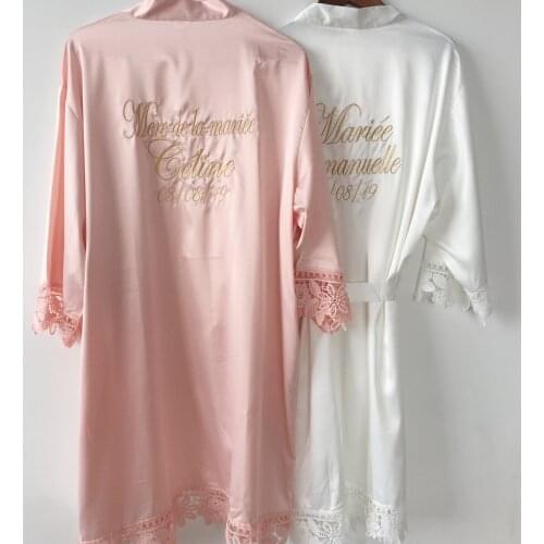 5pcs lot Custom name Lace party Wedding Bridesmaid Robes personalized gift sister mother of Bride satin kimono robe