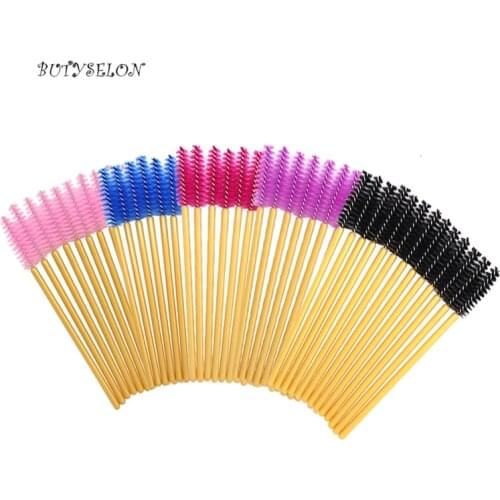 500pcs/Lot Disposable Eyelash Eye Lash Makeup Brushes Mascara Wands Applicator Makeup Eyelash Extension Golden Handle Tools