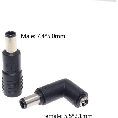 2PCS 5.5 x 2.1mm female to 7.4 x 5.0mm male DC Power Connector Adapter Converter Angle Tip 5.5*2.1 to 7.4*5.0 mm For HP Laptop