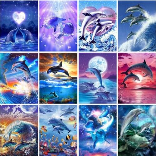 Animal DIY Diamond Embroidery Cute Dolphin Cross Stitch Diamond Painting Kit Mosaic Sale Rhinestones Art Handwork Gift For Decor