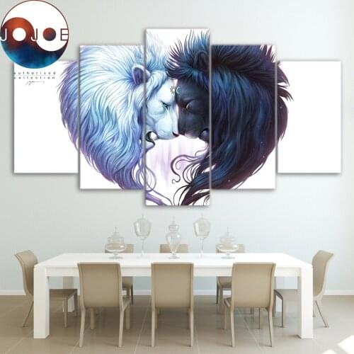 Brotherhood by JoJoesArt HD print 5 piece canvas art Black and White Lion Wall Art Picture Home Decoration CU-3082C