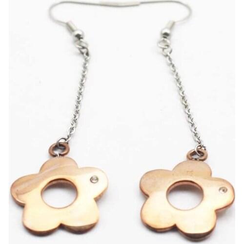 Charm Long Earrings Flower Drop Stainless Steel Earrings Jewelry Christmas Present boucle d oreille Bijoux Flower Earring