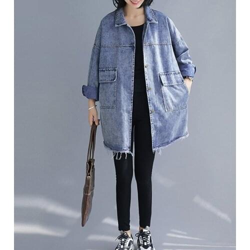 Long Sleeve Denim Jacket Women Outerwear 2021 New Fashion Loose Casual Plus Size Long Jeans Jacket Vintage Denim Coat Female Top