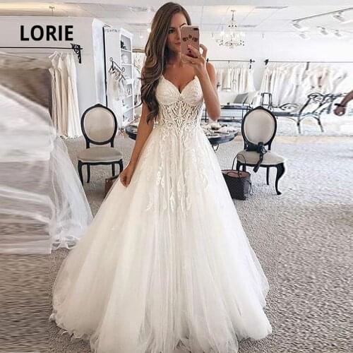 LORIE Elegant Lace Ball Gown Wedding Dresses for Women Soft Tulle Open Back Sleeveless Bridal Gowns Custom Made Plus Size