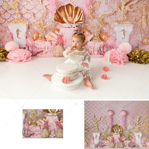 Mermaid Birthday Backdrop Under The Sea Seabed Photography Background Fish Scale Shell Decor Children Birthday Party Banner