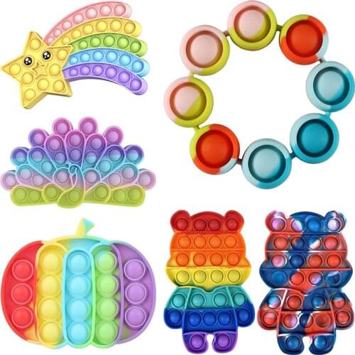 Push Bubble Rainbow Fidget Toy Silicone Children Adult Stress Reliever Squeeze Board Game Funny Fidget Shipping Free