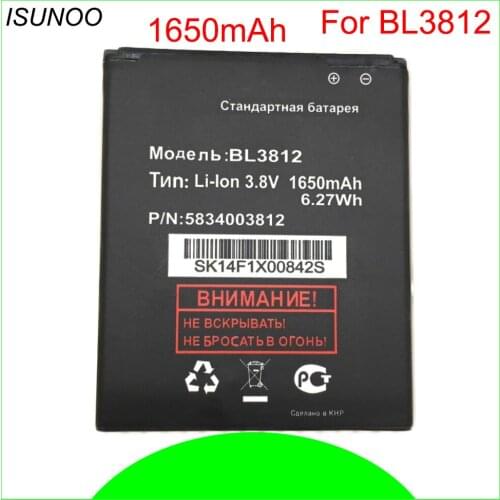ISUNOO 5pcs/lot 1650mAh BL3812 battery for fly iq4416 IQ4416 BL3812 mobile phone battery