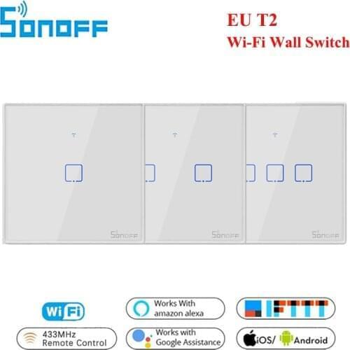 Itead Sonoff T2 EU 86 Size 1/2/3 gang TX Series 433Mhz RF Remote Controlled Wifi Switch With Border Works With Alexa Google Home