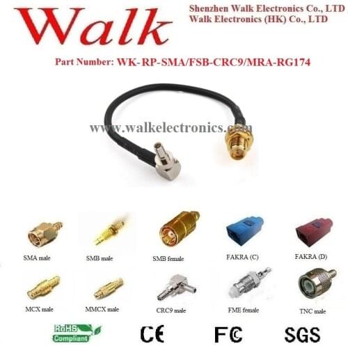 RP-SMA female CRC9 male rg174 cable, CRC9 SMA cable, CRC9 cable adapter