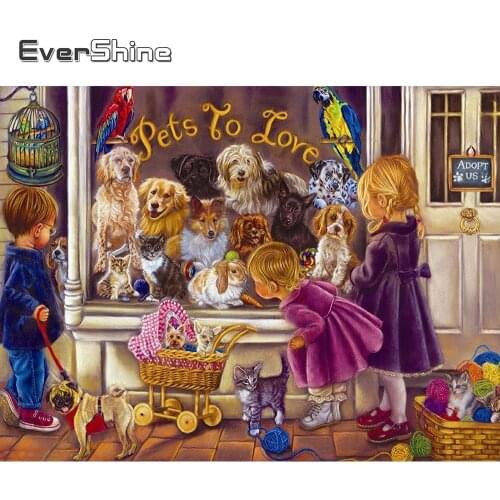 EverShine DIY Diamond Painting Cat Picture Rhinestones Full Square Diamond Embroidery Animal Dog Cross Stitch Mosaic Wall Art