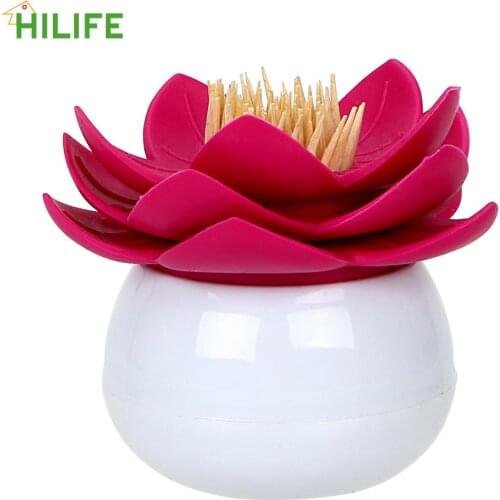 HILIFE Cotton Swab Box Table Decoration Cotton Bud Holder Case Storage Box Organizer Lotus Toothpicks Holder with Toothpicks