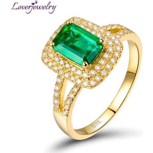 LOVERJEWELRY Vintage Emerald Ring Solid 18K Yellow Gold Ring Diamond Emerald Engagement кольца Emerald Cut 5x7mm For Women Rings