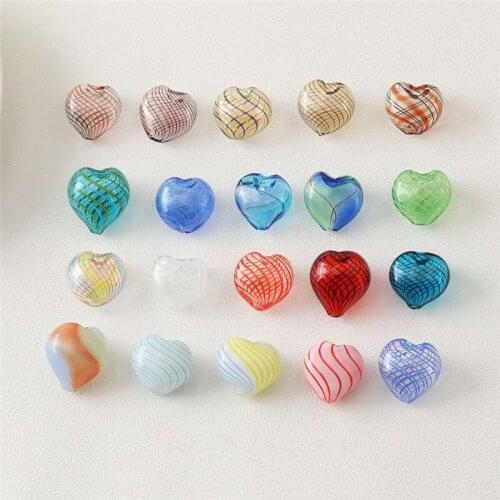 Min order 20pcs/lot cplor streak print cartoon hearts shape glass Straight hole beads diy jewelry earring pendant accessory