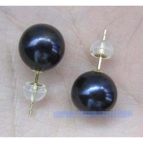 Fashion jewelry Free Shipping Fashion AAA + + + 10-10.5 mm black south sea pearl earrings with 18 k